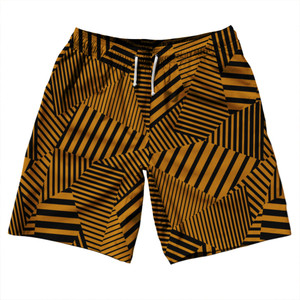 Multiple Lines Pattern 10" Swim Shorts Made in USA - Orange Burnt and Black