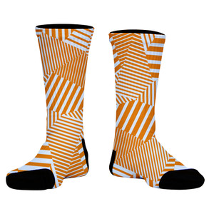 Multiple Lines Pattern Athletic Crew Socks - Orange Tennessee and White Multiple Lines Pattern Athletic Crew Socks - Orange Tennessee and White