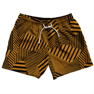 Multiple Lines Pattern 5" Swim Shorts Made in USA - Orange Burnt and Black