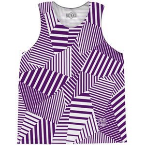 Multiple Lines Pattern Basketball Singlets - Purple Medium and White Multiple Lines Pattern Basketball Singlets - Purple Medium and White