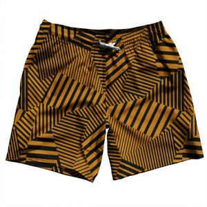 Multiple Lines Pattern Swim Shorts 7" Made in USA - Orange Burnt and Black
