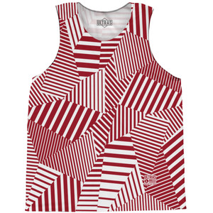 Multiple Lines Pattern Basketball Singlets - Red Cardinal and White  Multiple Lines Pattern Basketball Singlets - Red Cardinal and White