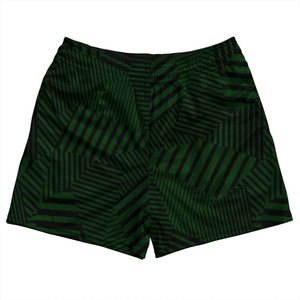 Multiple Lines Pattern Rugby Shorts Made In USA - Green Forest and Black Multiple Lines Pattern Rugby Shorts Made In USA - Green Forest and Black