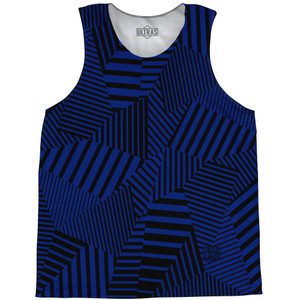 Multiple Lines Pattern Basketball Singlets - Blue Royal and Black Multiple Lines Pattern Basketball Singlets - Blue Royal and Black