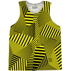 Multiple Lines Pattern Basketball Singlets - Yellow Bright and Black Multiple Lines Pattern Basketball Singlets - Yellow Bright and Black