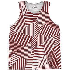 Multiple Lines Pattern Basketball Singlets - Red Maroon and White Multiple Lines Pattern Basketball Singlets - Red Maroon and White