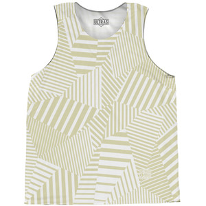 Multiple Lines Pattern Basketball Singlets - Vegas Gold and White Multiple Lines Pattern Basketball Singlets - Vegas Gold and White