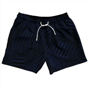 Multiple Lines Pattern 5" Swim Shorts Made in USA - Blue Navy and Black