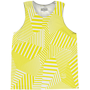 Multiple Lines Pattern Basketball Singlets - Yellow Bright and White Multiple Lines Pattern Basketball Singlets - Yellow Bright and White
