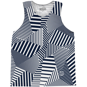 Multiple Lines Pattern Basketball Singlets - Blue Navy and White Multiple Lines Pattern Basketball Singlets - Blue Navy and White