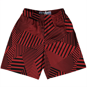 Multiple Lines Pattern Lacrosse Shorts Made In USA - Red Dark and Black