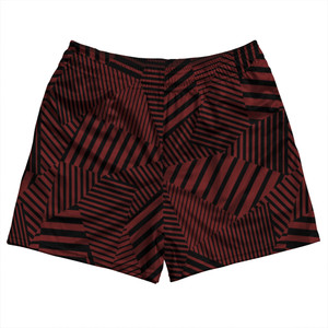 Multiple Lines Pattern Rugby Shorts Made In USA - Red Maroon and Black Multiple Lines Pattern Rugby Shorts Made In USA - Red Maroon and Black