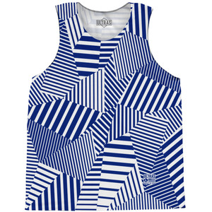 Multiple Lines Pattern Basketball Singlets - Blue Royal and White Multiple Lines Pattern Basketball Singlets - Blue Royal and White