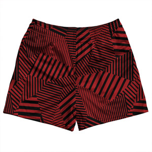 Multiple Lines Pattern Rugby Shorts Made In USA - Red Dark and Black Multiple Lines Pattern Rugby Shorts Made In USA - Red Dark and Black