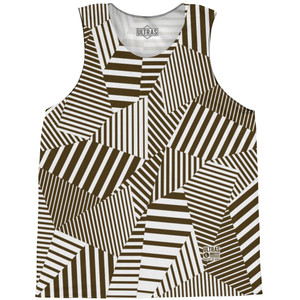 Multiple Lines Pattern Basketball Singlets - Brown Dark and White Multiple Lines Pattern Basketball Singlets - Brown Dark and White