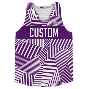 Multiple Lines Pattern Custom Finish Line Running Racerback Singlet - Purple Medium and White Multiple Lines Pattern Custom Finish Line Running Racerback Singlet - Purple Medium and White