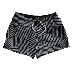 Multiple Lines Pattern 2.5" Swim Shorts Made in USA - Grey Dark and Black