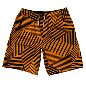 Multiple Lines Pattern 10" Swim Shorts Made in USA - Orange Tennessee and Black