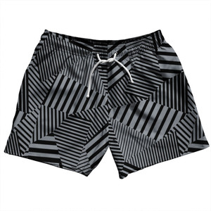 Multiple Lines Pattern 5" Swim Shorts Made in USA - Grey Dark and Black