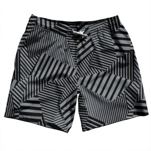 Multiple Lines Pattern Swim Shorts 7" Made in USA - Grey Dark and Black
