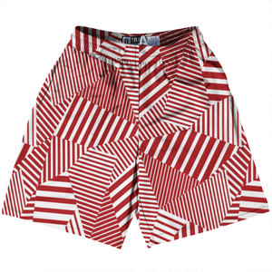 Multiple Lines Pattern Lacrosse Shorts Made In USA - Red Dark and White
