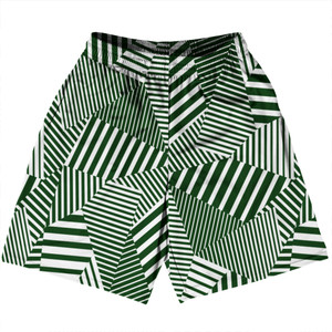Multiple Lines Pattern Basketball Practice Shorts Made In USA - Green Forest and White