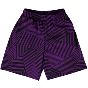 Multiple Lines Pattern Basketball Practice Shorts Made In USA - Purple Medium and Black