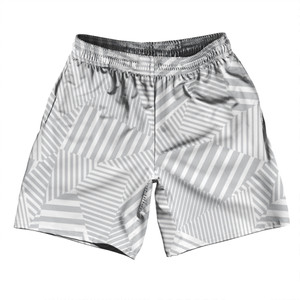 Multiple Lines Pattern Soccer Shorts Made In USA - Grey Medium and White