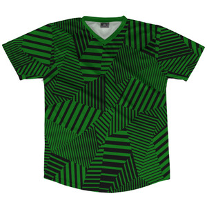 Multiple Lines Pattern Soccer Jersey Made In USA - Green Kelly and Black