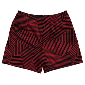 Multiple Lines Pattern Rugby Shorts Made In USA - Red Cardinal and Black Multiple Lines Pattern Rugby Shorts Made In USA - Red Cardinal and Black