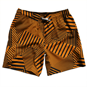 Multiple Lines Pattern Swim Shorts 7" Made in USA - Orange Tennessee and Black
