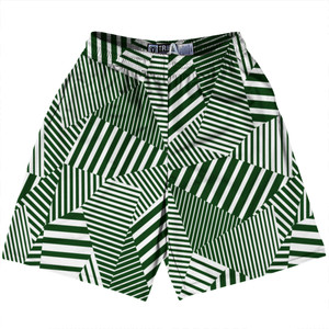 Multiple Lines Pattern Lacrosse Shorts Made In USA - Green Forest and White Multiple Lines Pattern Lacrosse Shorts Made In USA - Green Forest and White