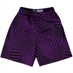 Multiple Lines Pattern Lacrosse Shorts Made In USA - Purple Medium and Black Multiple Lines Pattern Lacrosse Shorts Made In USA - Purple Medium and Black