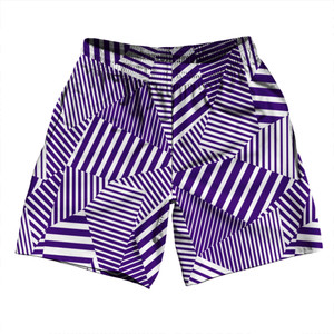 Multiple Lines Pattern Soccer Shorts Made In USA - Purple Lakers and White