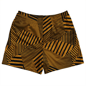 Multiple Lines Pattern Rugby Shorts Made In USA - Orange Burnt and Black Multiple Lines Pattern Rugby Shorts Made In USA - Orange Burnt and Black