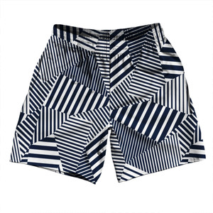 Multiple Lines Pattern Soccer Shorts Made In USA - Blue Navy and White Multiple Lines Pattern Soccer Shorts Made In USA - Blue Navy and White