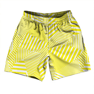 Multiple Lines Pattern Soccer Shorts Made In USA - Yellow Bright and White Multiple Lines Pattern Soccer Shorts Made In USA - Yellow Bright and White