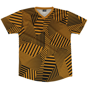 Multiple Lines Pattern Soccer Jersey Made In USA - Orange Burnt and Black