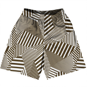 Multiple Lines Pattern Basketball Practice Shorts Made In USA - Brown Dark and White