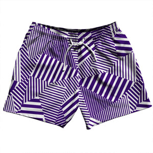 Multiple Lines Pattern 5" Swim Shorts Made in USA - Purple Lakers and White