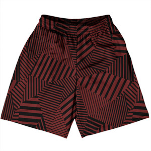 Multiple Lines Pattern Basketball Practice Shorts Made In USA - Red Maroon and Black