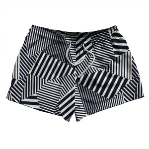 Multiple Lines Pattern 2.5" Swim Shorts Made in USA - Blue Navy Almost Black and White