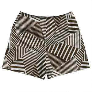 Multiple Lines Pattern Rugby Shorts Made In USA - Brown Dark and White