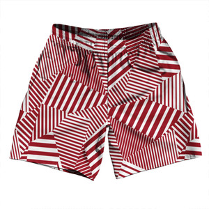 Multiple Lines Pattern Soccer Shorts Made In USA - Red Cardinal and White Multiple Lines Pattern Soccer Shorts Made In USA - Red Cardinal and White