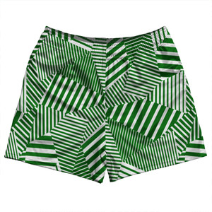 Multiple Lines Pattern Rugby Shorts Made In USA - Green Kelly and White Multiple Lines Pattern Rugby Shorts Made In USA - Green Kelly and White