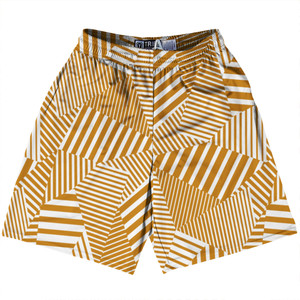 Multiple Lines Pattern Lacrosse Shorts Made In USA - Orange Burnt and White Multiple Lines Pattern Lacrosse Shorts Made In USA - Orange Burnt and White