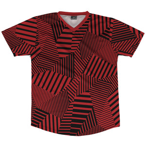 Multiple Lines Pattern Soccer Jersey Made In USA - Red Dark and Black Multiple Lines Pattern Soccer Jersey Made In USA - Red Dark and Black