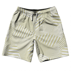 Multiple Lines Pattern 10" Swim Shorts Made in USA - Vegas Gold and White Multiple Lines Pattern 10" Swim Shorts Made in USA - Vegas Gold and White