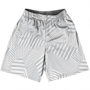 Multiple Lines Pattern Basketball Practice Shorts Made In USA - Grey Medium and White
