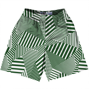 Multiple Lines Pattern Lacrosse Shorts Made In USA - Green Hunter and White Multiple Lines Pattern Lacrosse Shorts Made In USA - Green Hunter and White